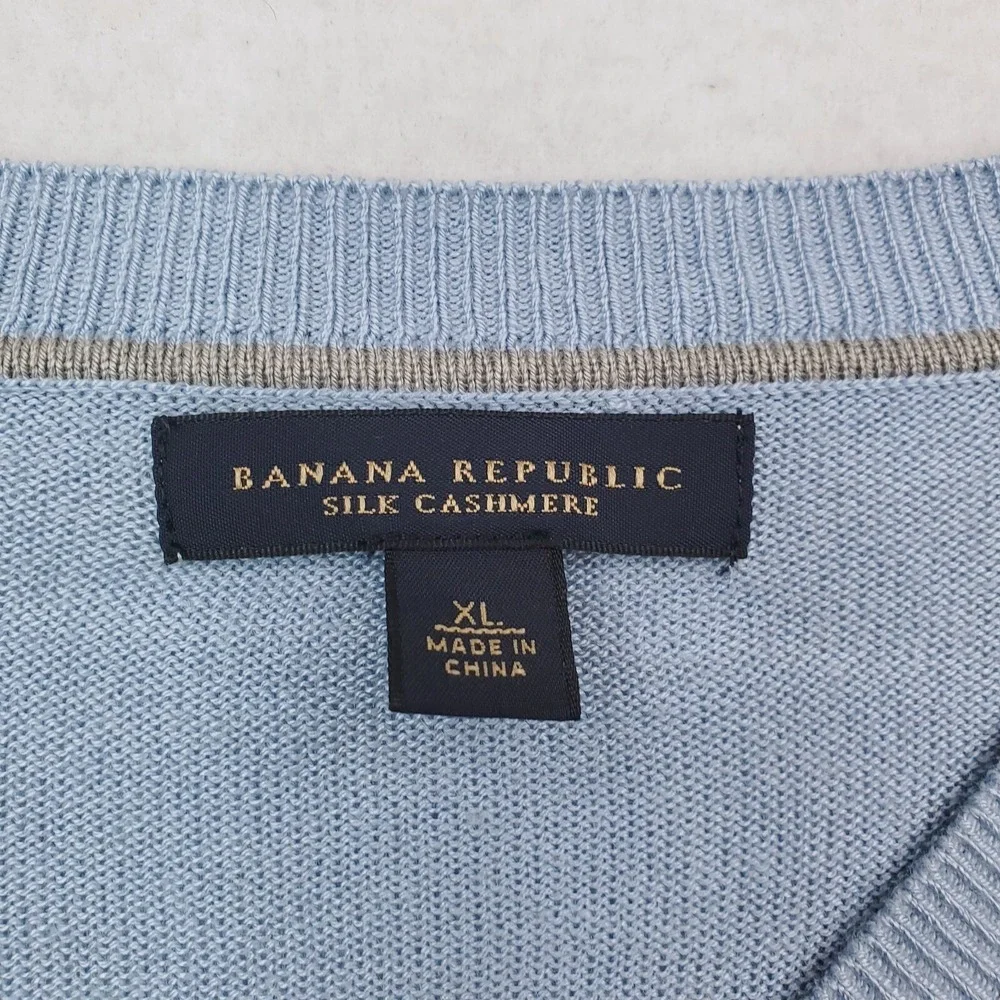 Banana Republic Sweater Mens Extra Large Blue Cashmere Silk Lightweight Pullover